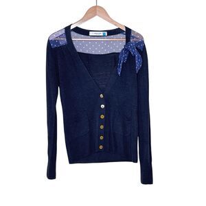 Sparrow‎ Anthropologie Womens Silk Polka Dot Cardigan Sweater Size M Rockabilly